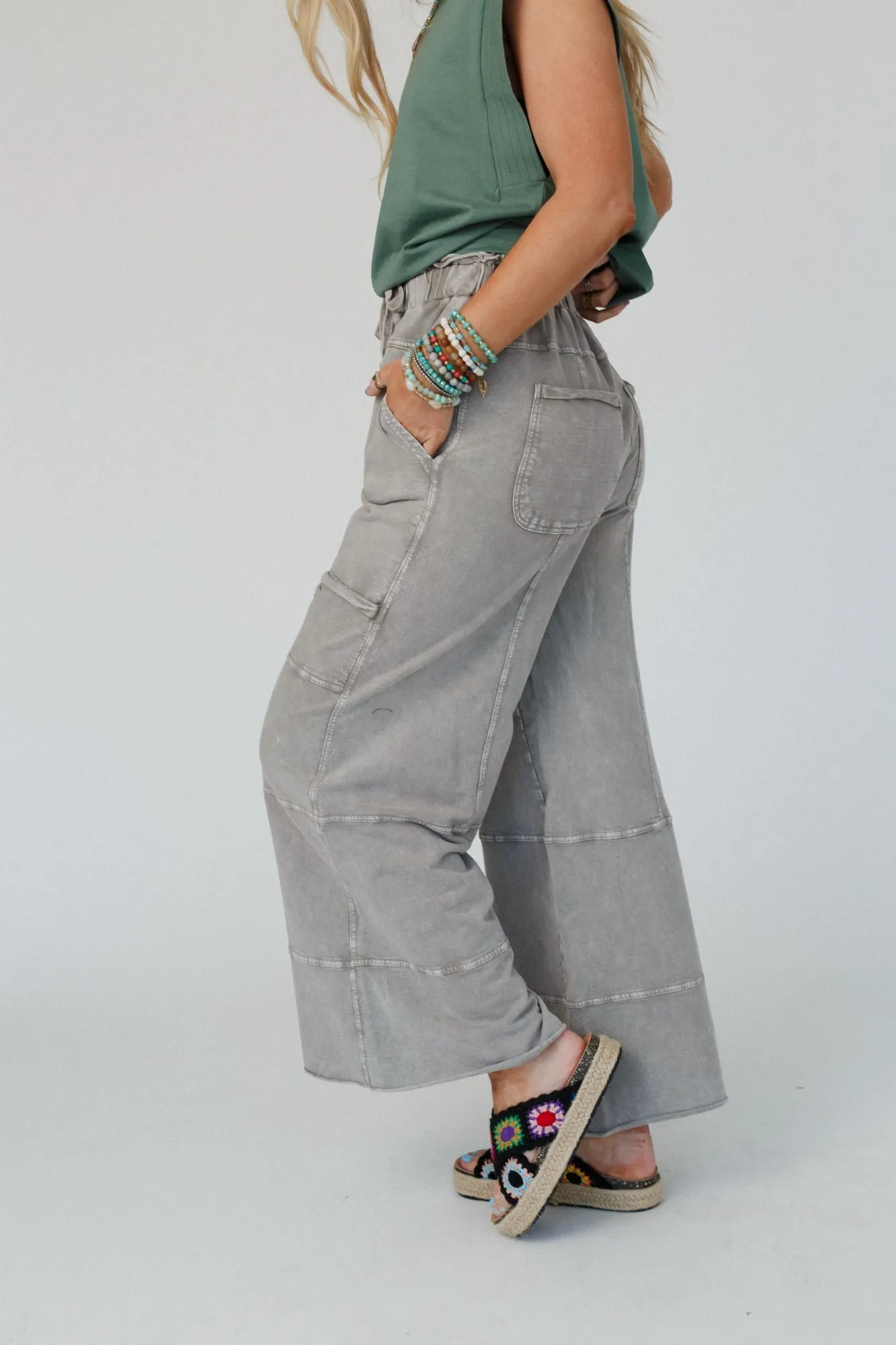 Olive Gray Lucky One Wide Leg Full Pant