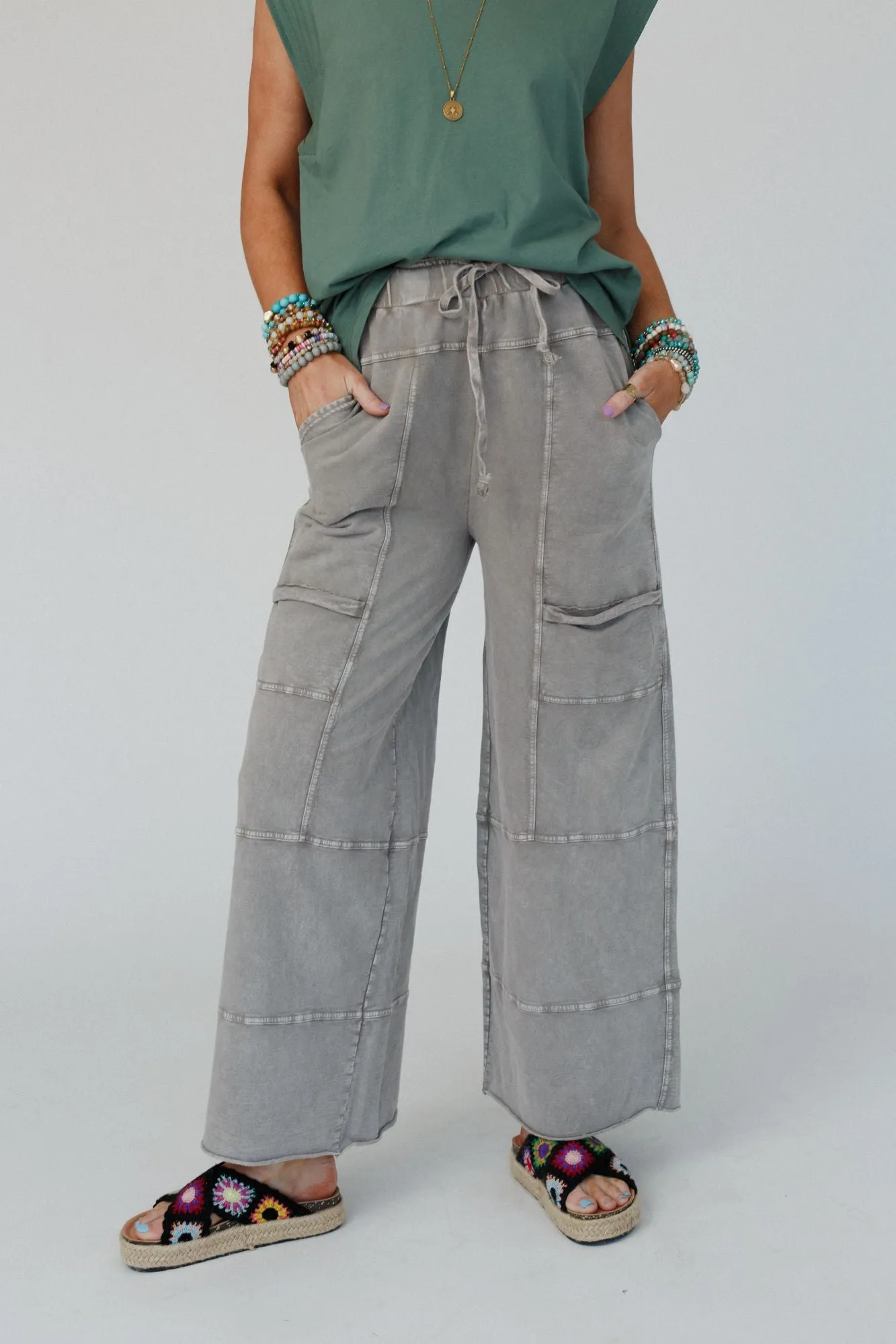 Olive Gray Lucky One Wide Leg Full Pant