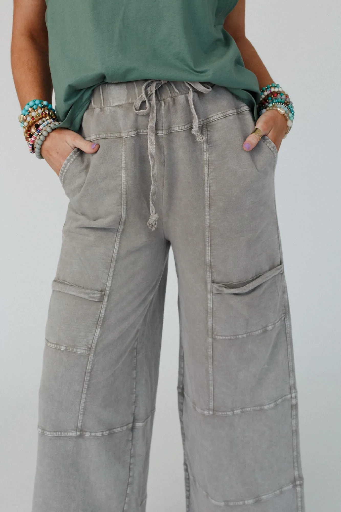 Olive Gray Lucky One Wide Leg Full Pant