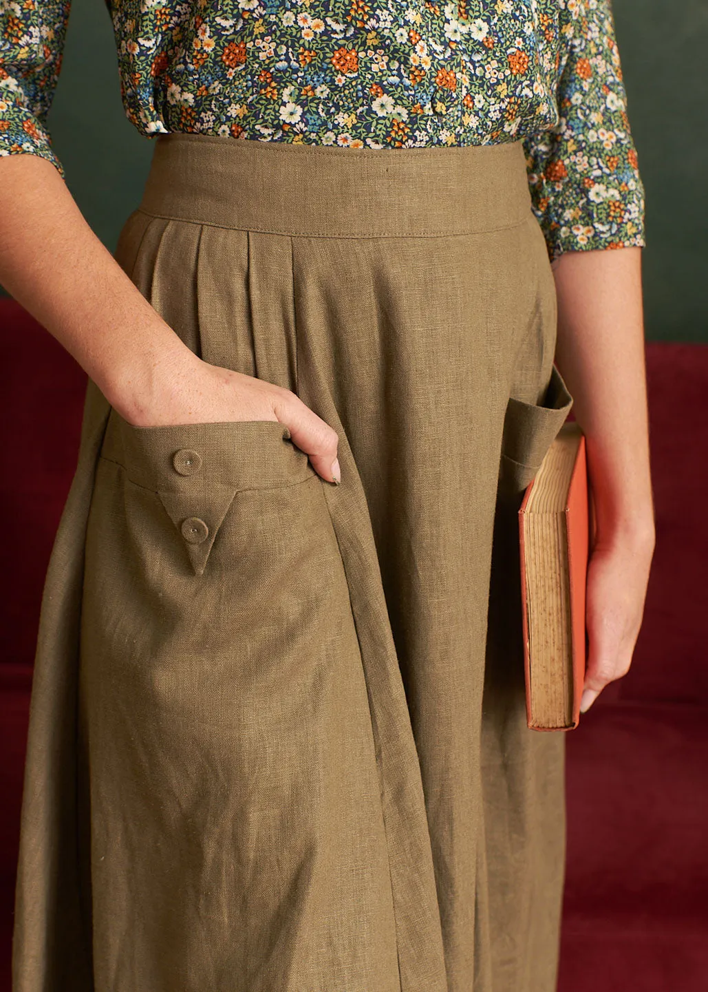 Olive Linen Skirt