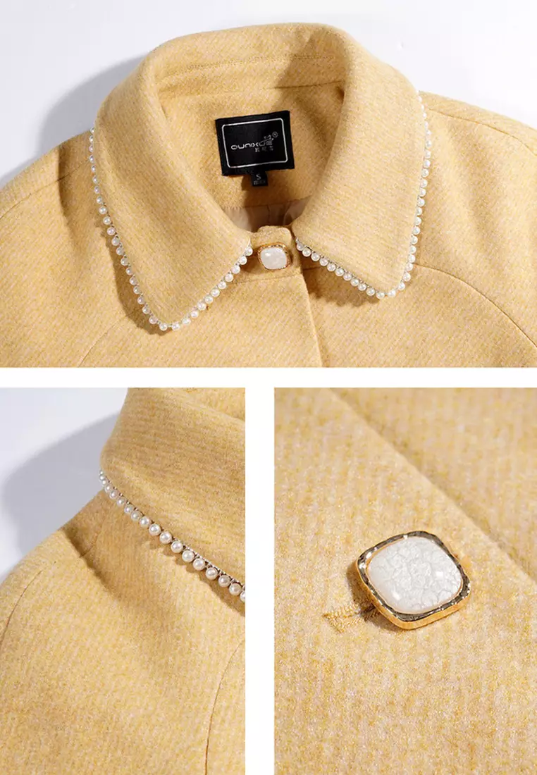 ONX.HK Pearl Collar Mid Length Wool Coat