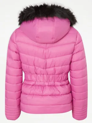 Kids Pink Padded Coat with Belt at George by ASDA