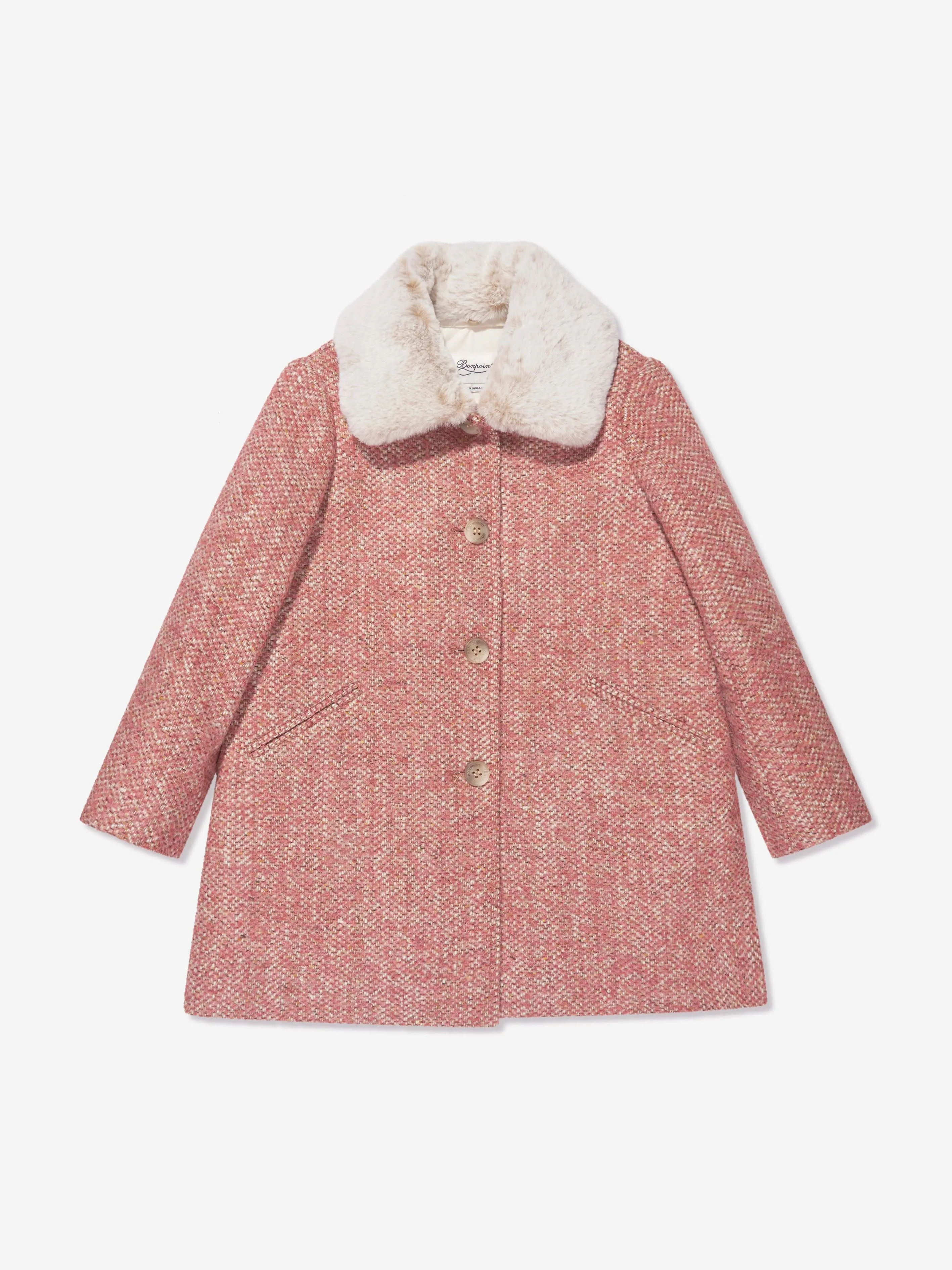 Pink Temaggie Wool Coat for Girls by Bonpoint