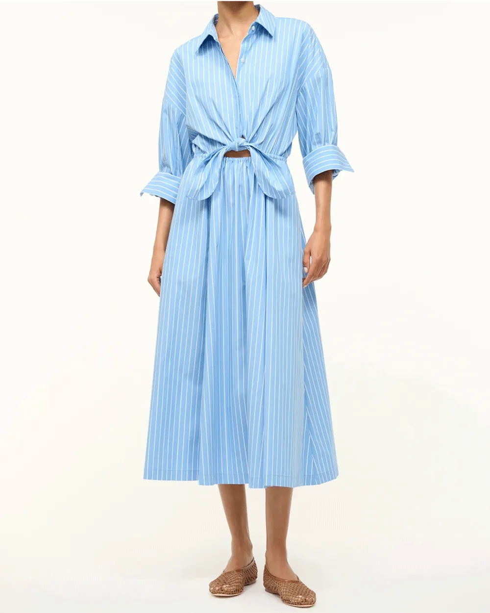 Blue Pinstripe A-Line Dress