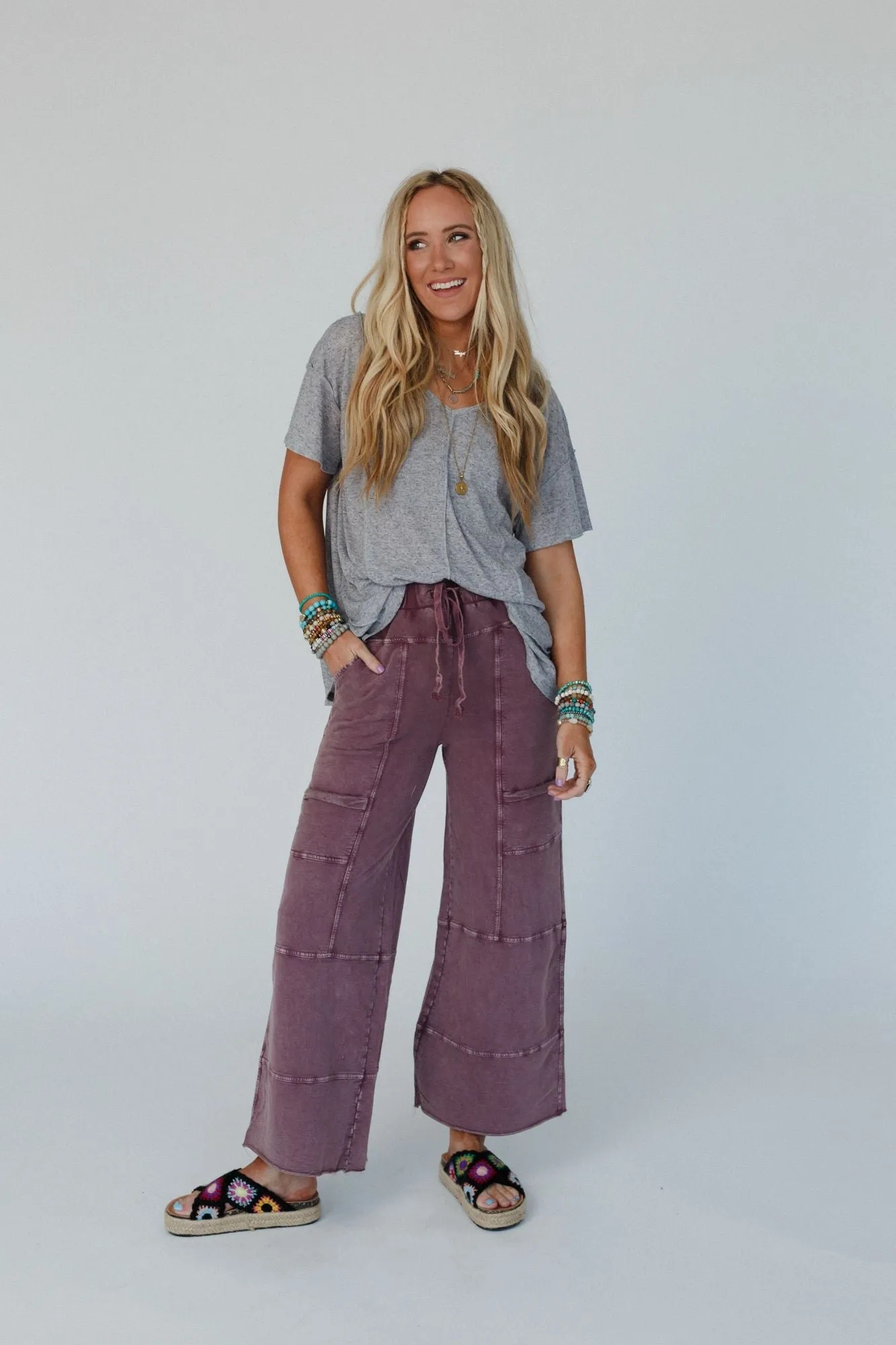 Plum Lucky One Wide Leg Full Pant