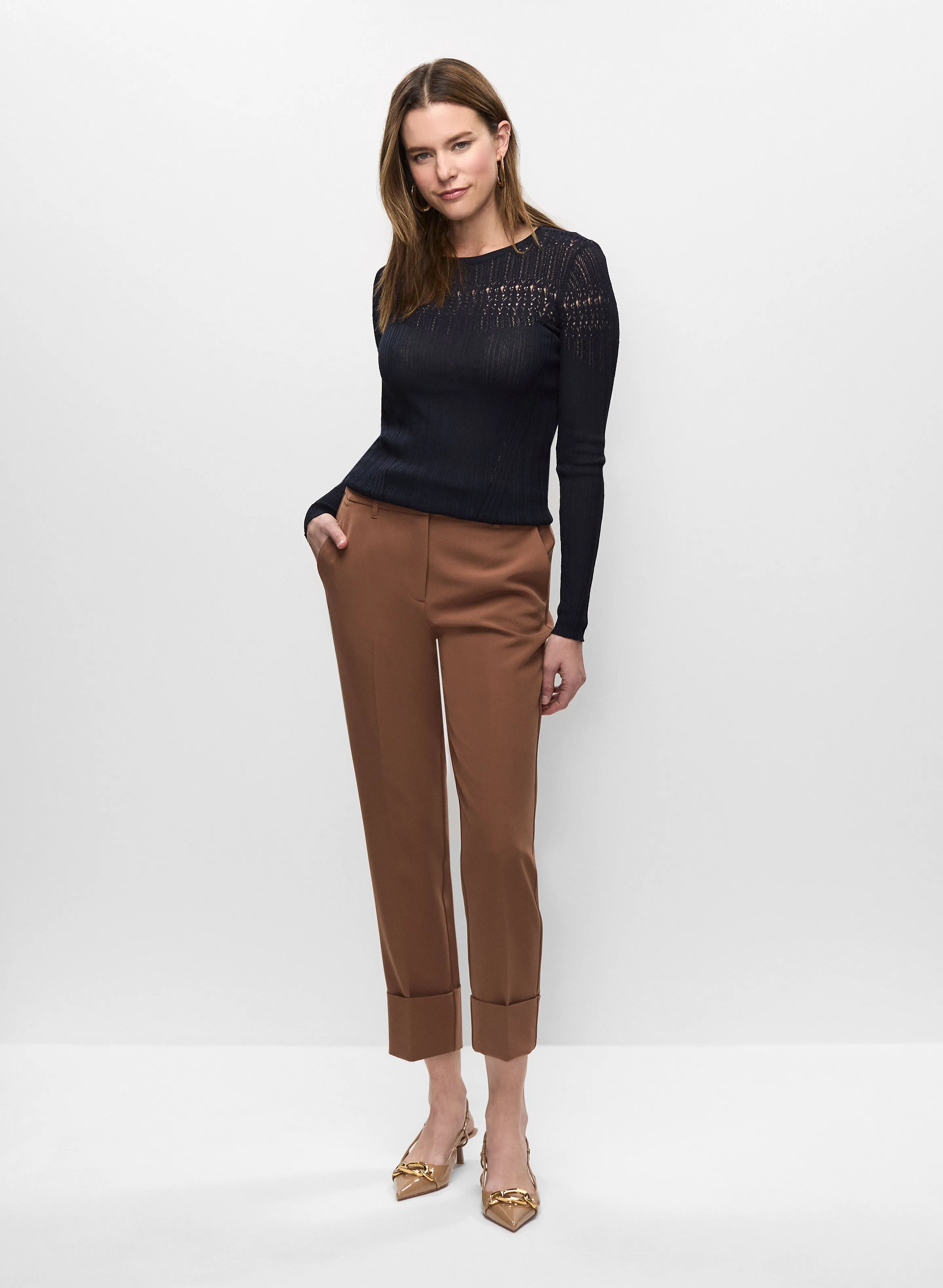 Pointelle Knit Sweater and Ankle Pants