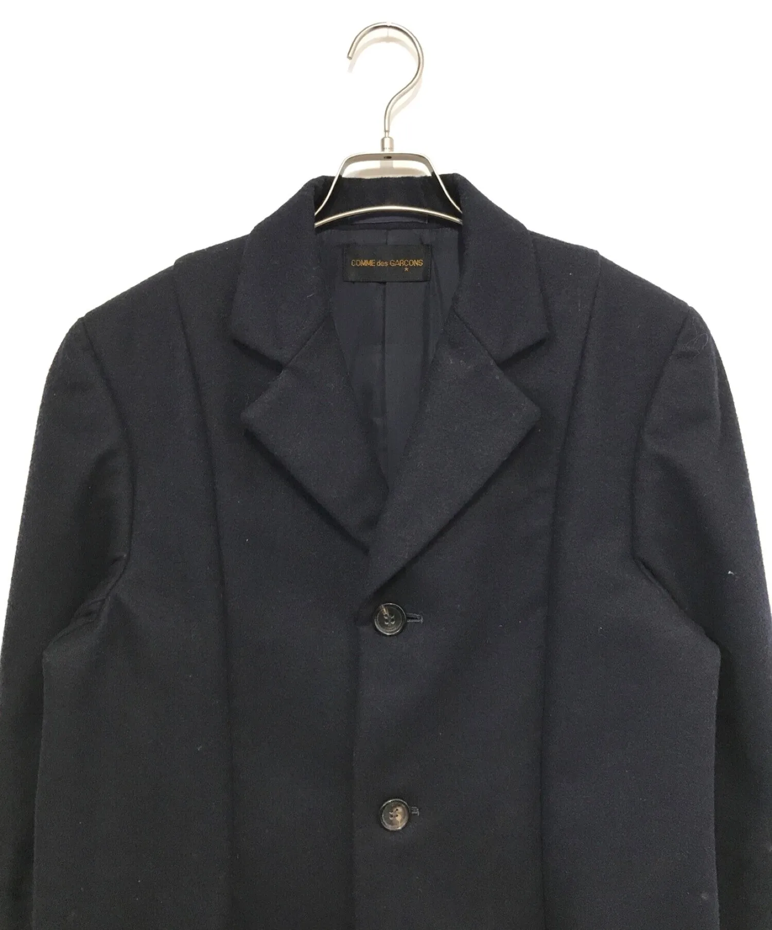 Preowned COMME des GARCONS Open Collar Tucked Design Wool Coat GC-040140