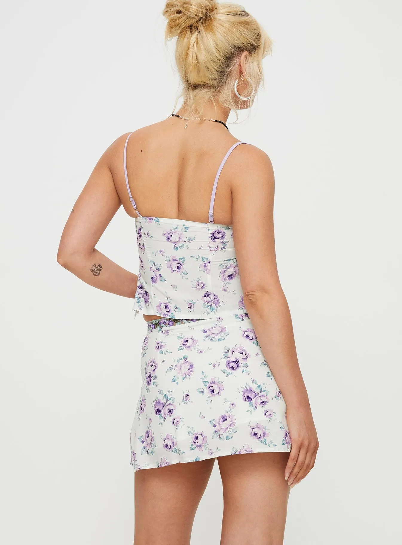 Purple Floral Rosey Mini Skirt