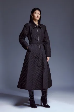 Quilted Belted Midi Coat with Full Skirt Karen Millen