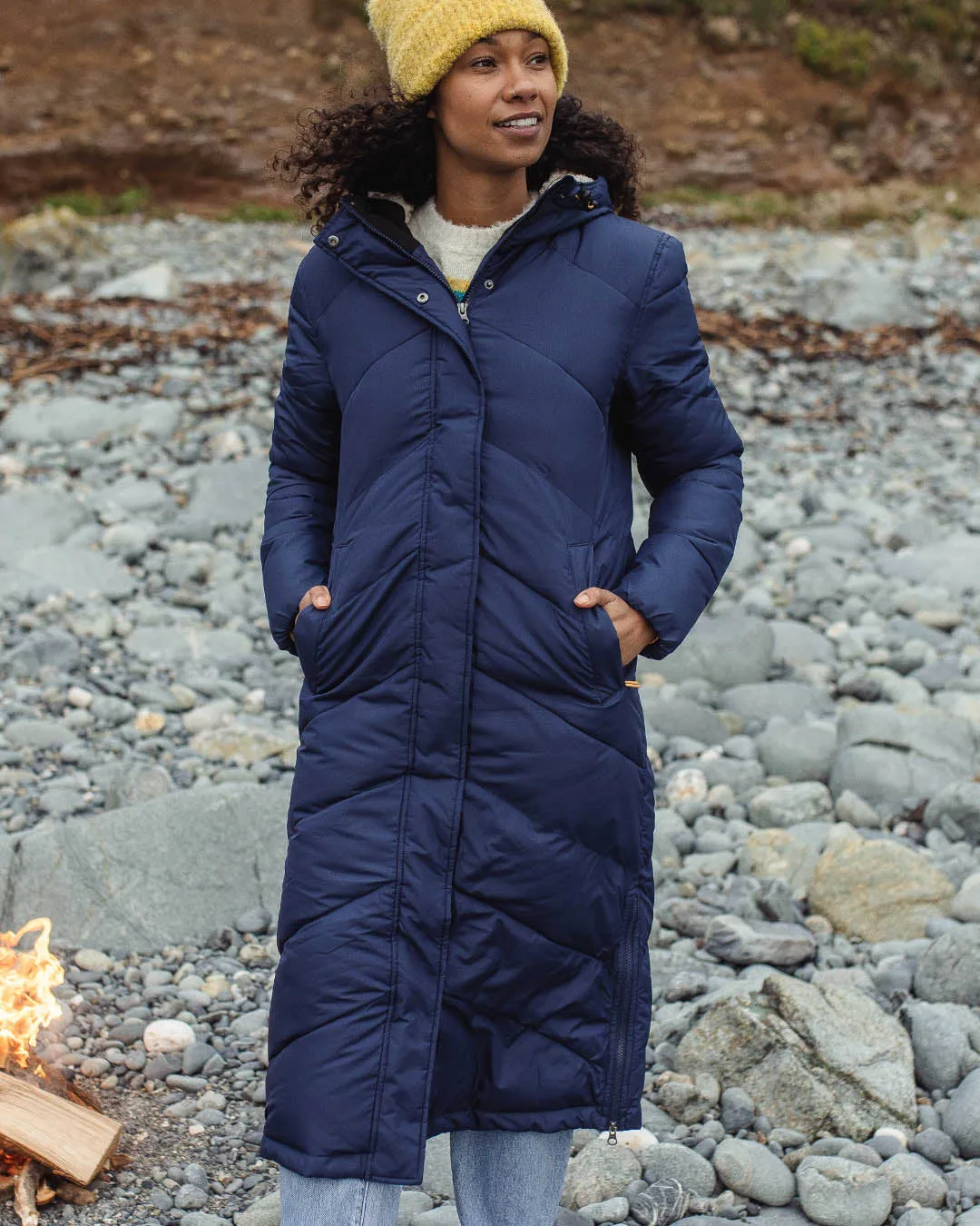 Long Recycled Insulated Rich Navy Tasman Coat