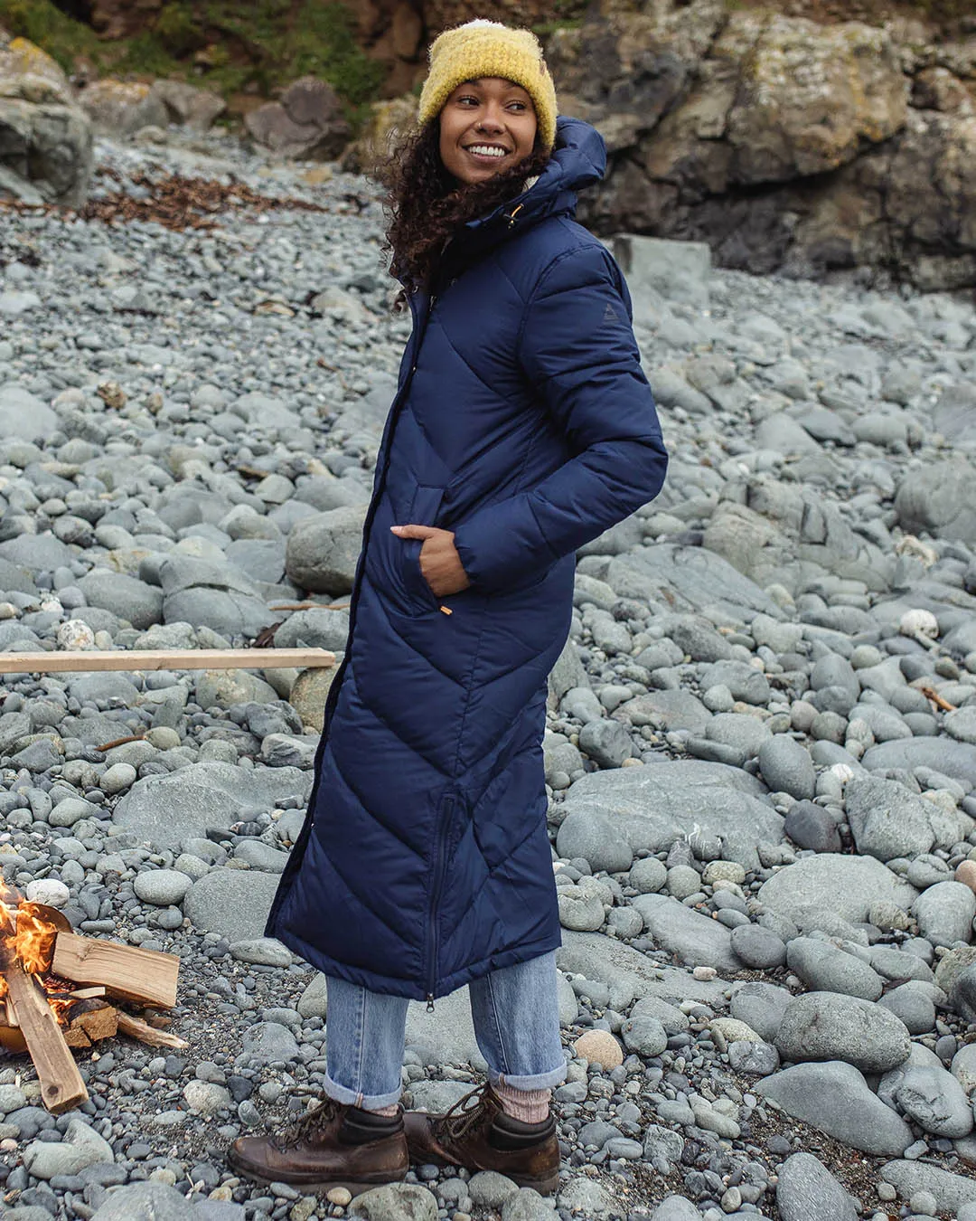 Long Recycled Insulated Rich Navy Tasman Coat