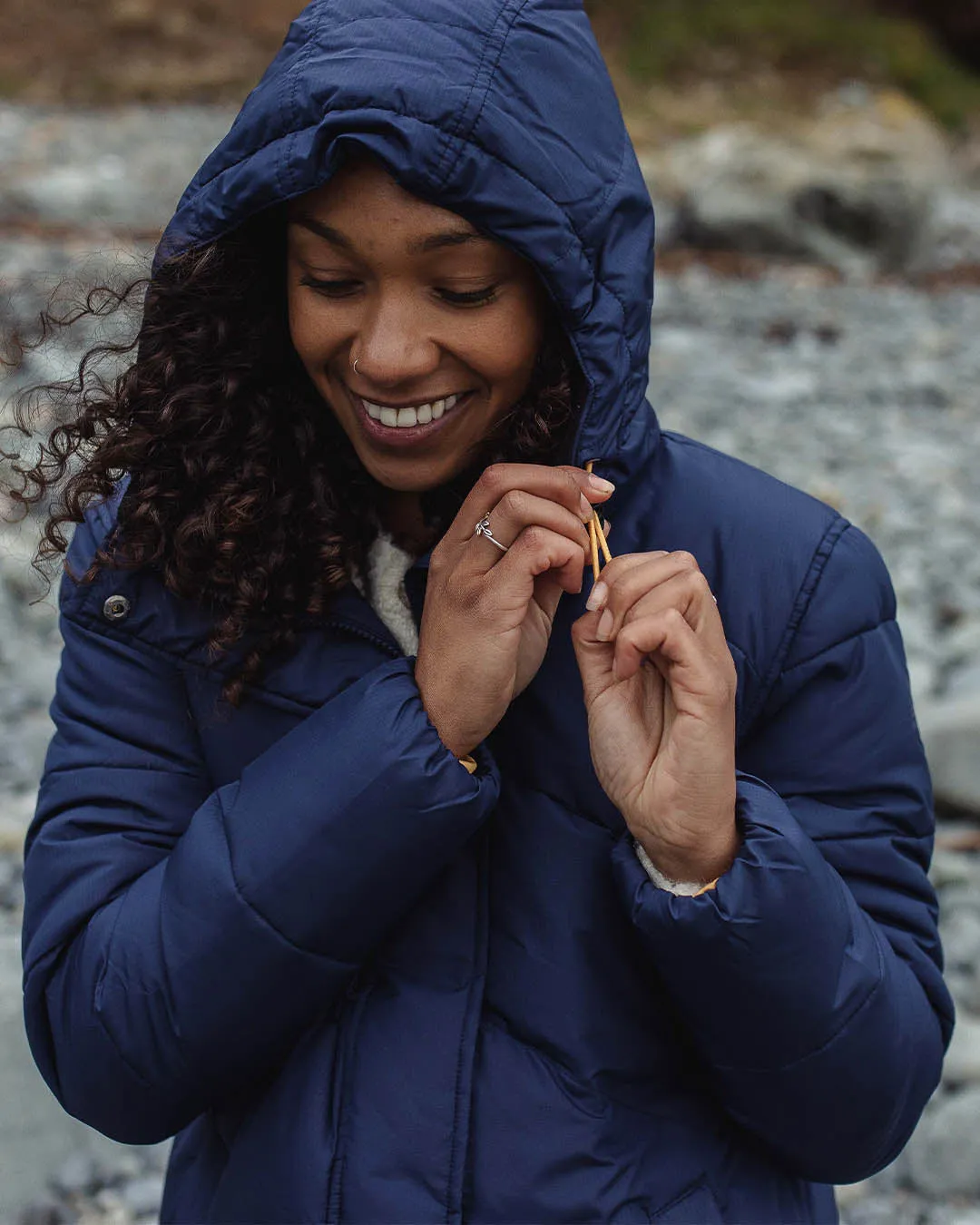 Long Recycled Insulated Rich Navy Tasman Coat