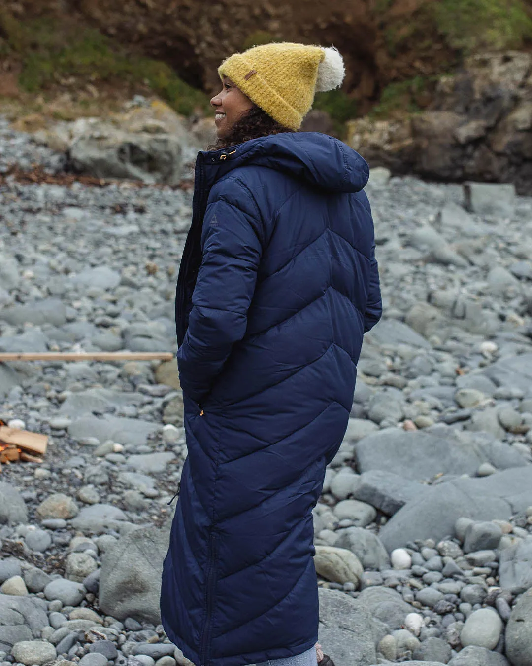 Long Recycled Insulated Rich Navy Tasman Coat