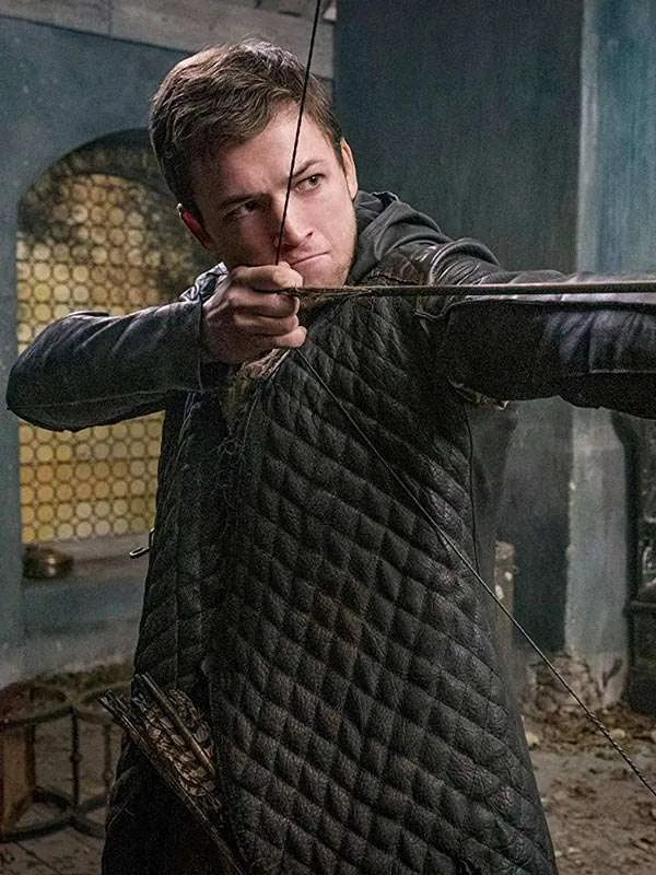 Robin Hood Taron Egerton Leather Quilted Coat by New American Jackets