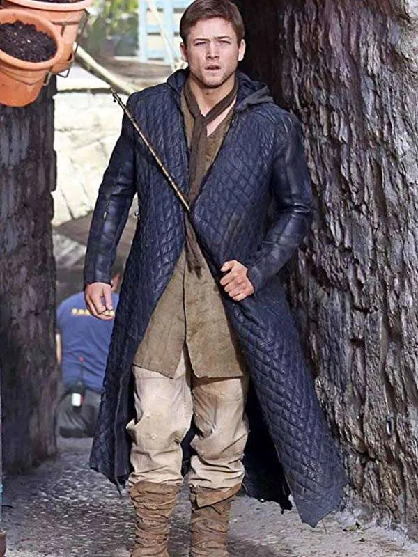 Robin Hood Taron Egerton Leather Quilted Coat by New American Jackets