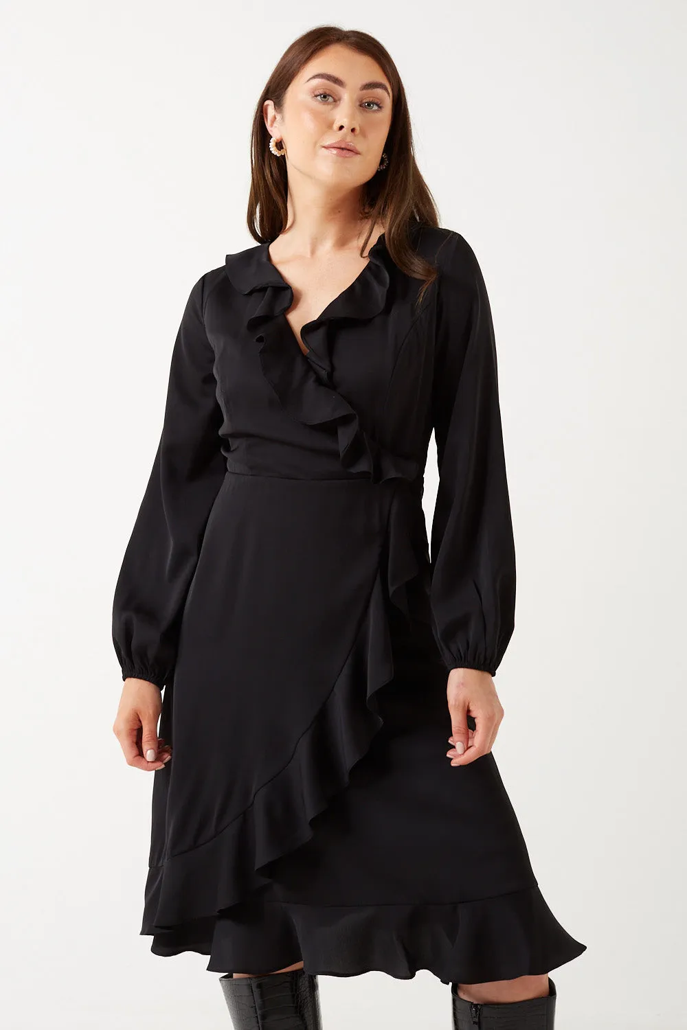 Dress with Ruffle Neckline by Marc Angelo