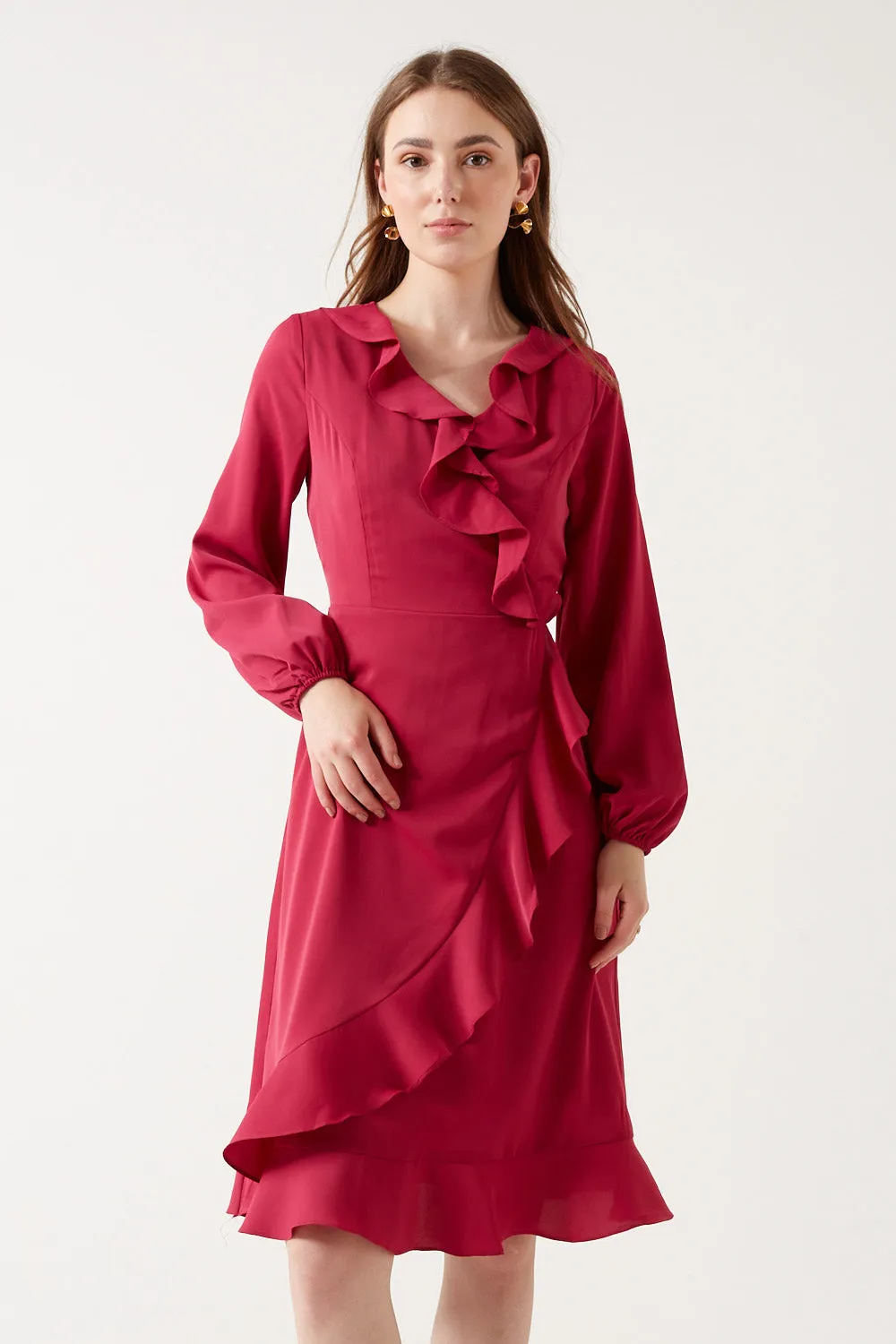 Dress with Ruffle Neckline by Marc Angelo