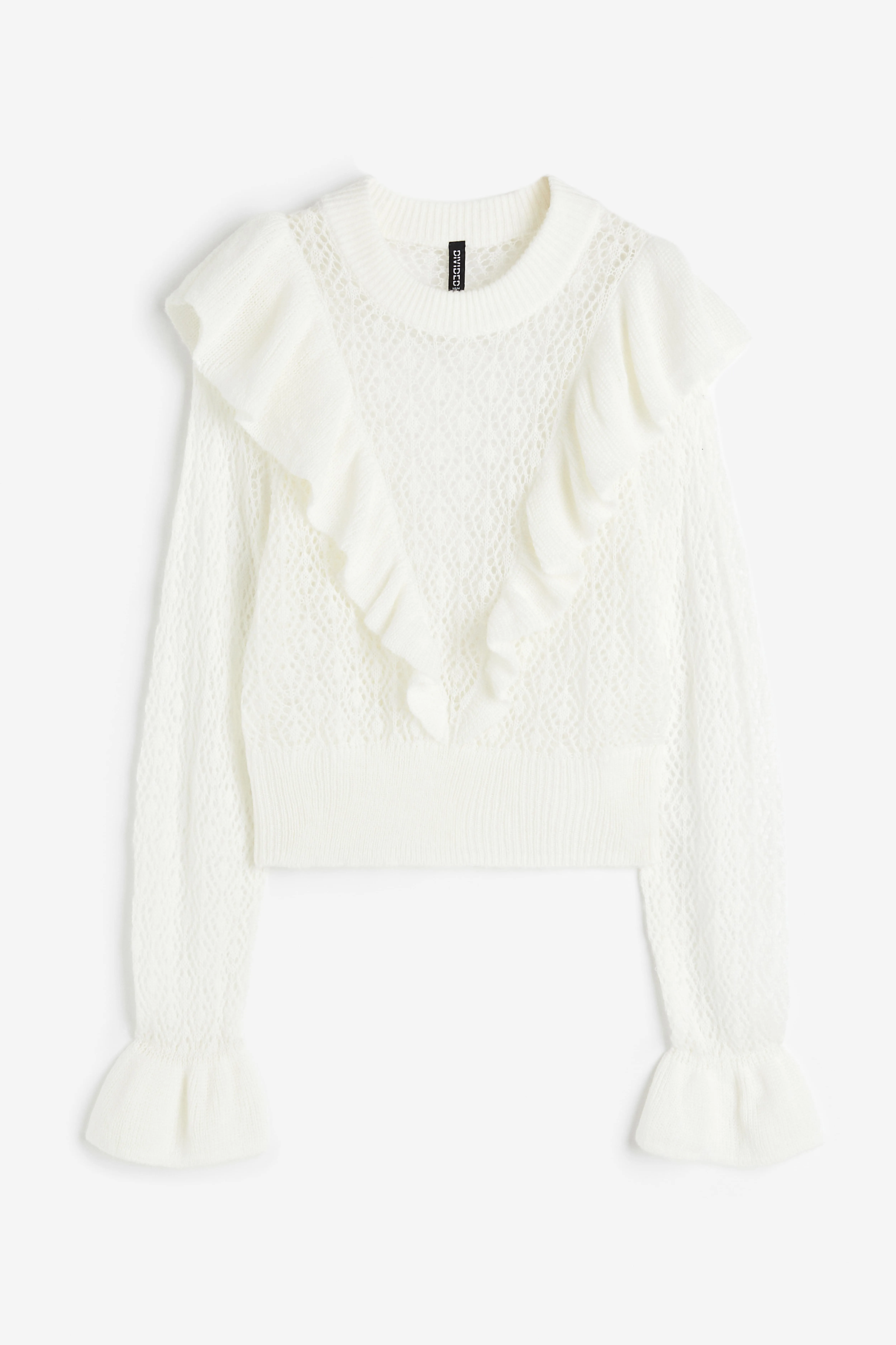 Ruffle-trimmed Pointelle Knit Sweater