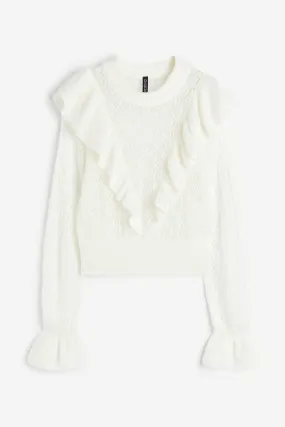 Ruffle-trimmed Pointelle Knit Sweater