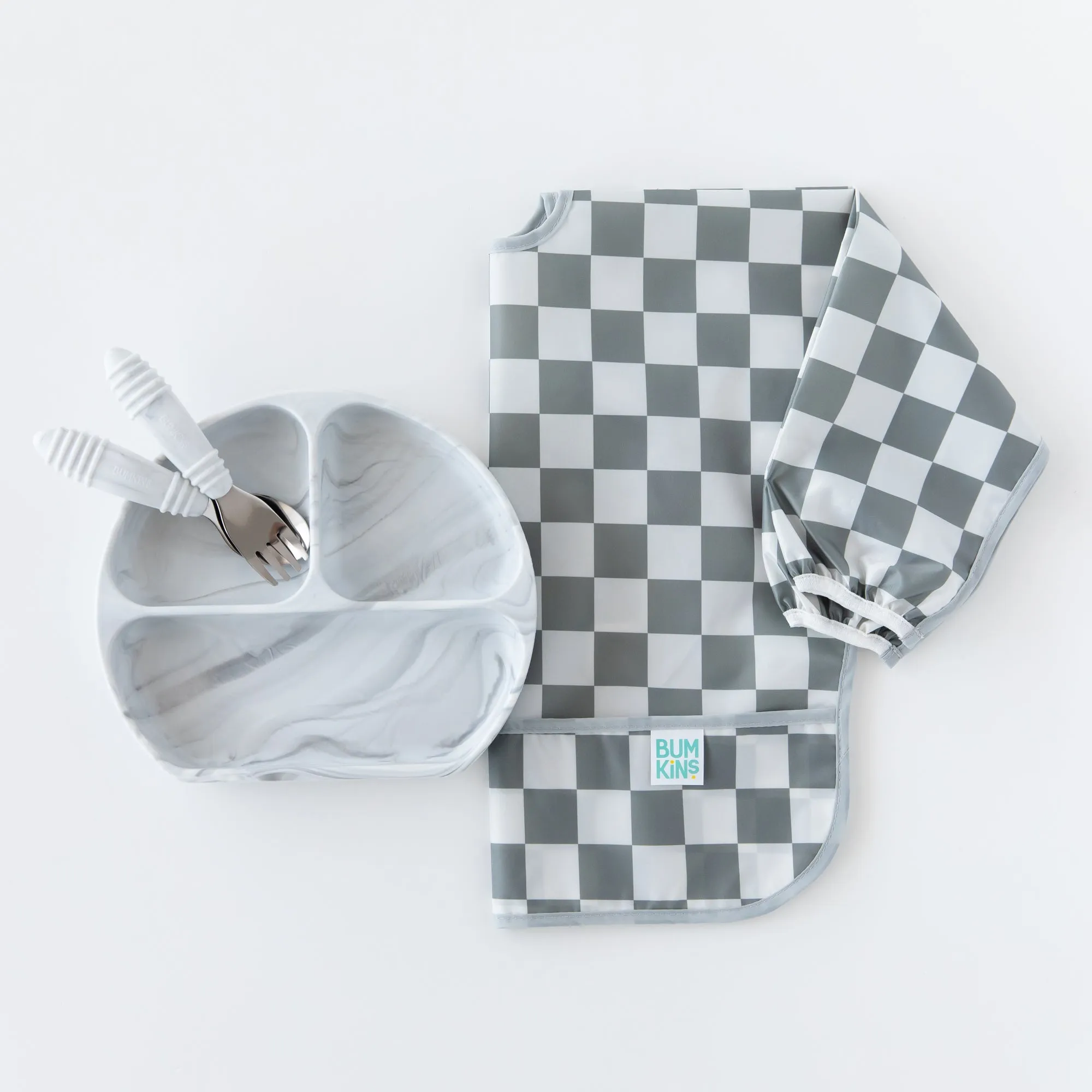 Sleeved Charcoal Check Bib