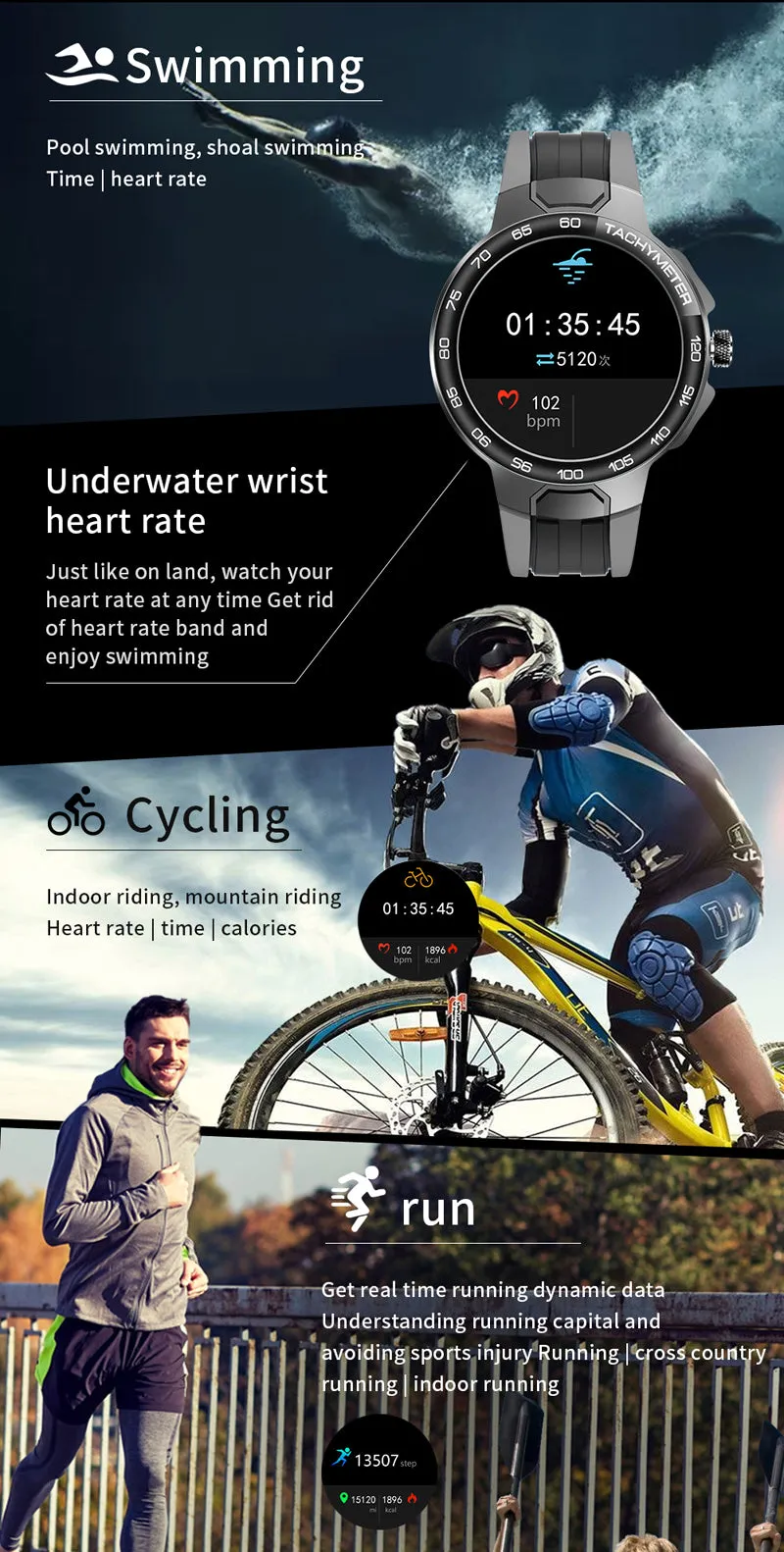 Universal Bluetooth Smartwatch for Heart Rate & Blood Pressure Monitoring