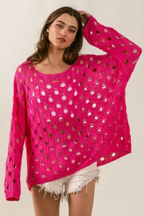 Hollowed Out Long Sleeve Knit Top