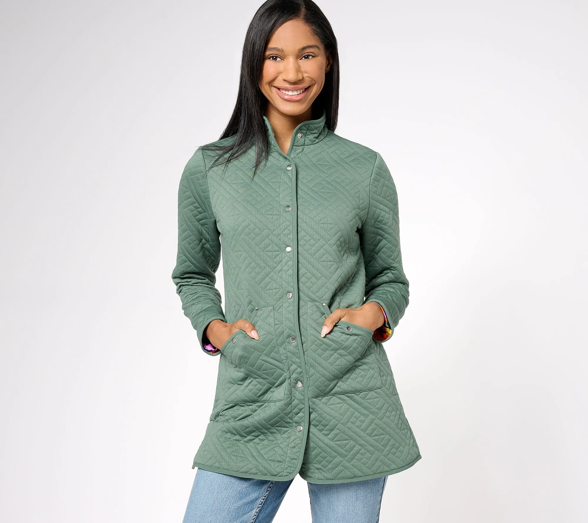 Regular Quilted Knit Car Coat from Sport Savvy with Printed Lining