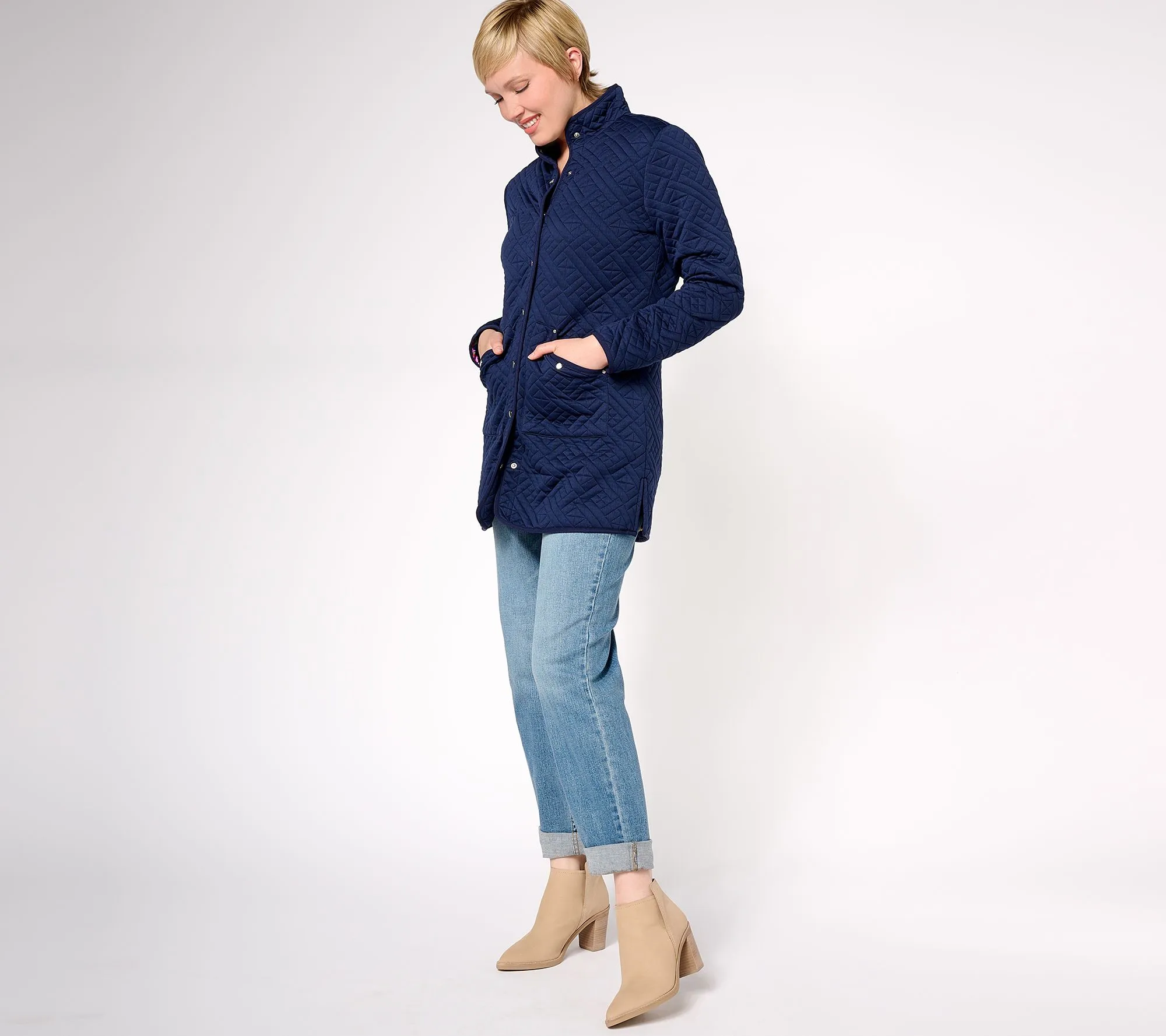 Regular Quilted Knit Car Coat from Sport Savvy with Printed Lining