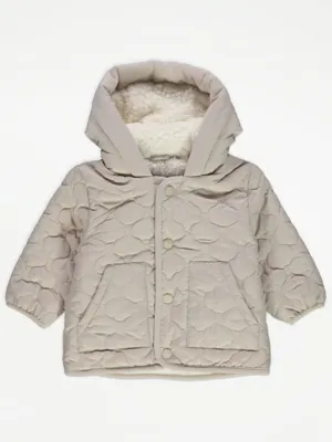 Baby Stone Quilted Coat Lined with Fleece at George ASDA