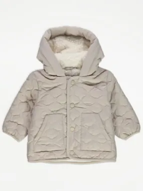 Baby Stone Quilted Coat Lined with Fleece at George ASDA