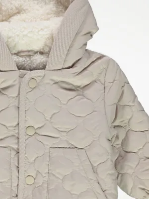 Baby Stone Quilted Coat Lined with Fleece at George ASDA