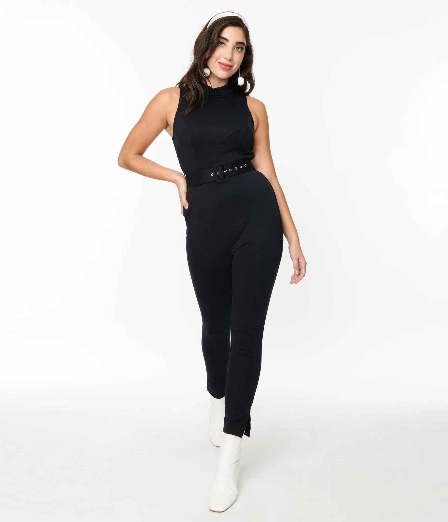 Black Knit Jumpsuit with Belt Celina