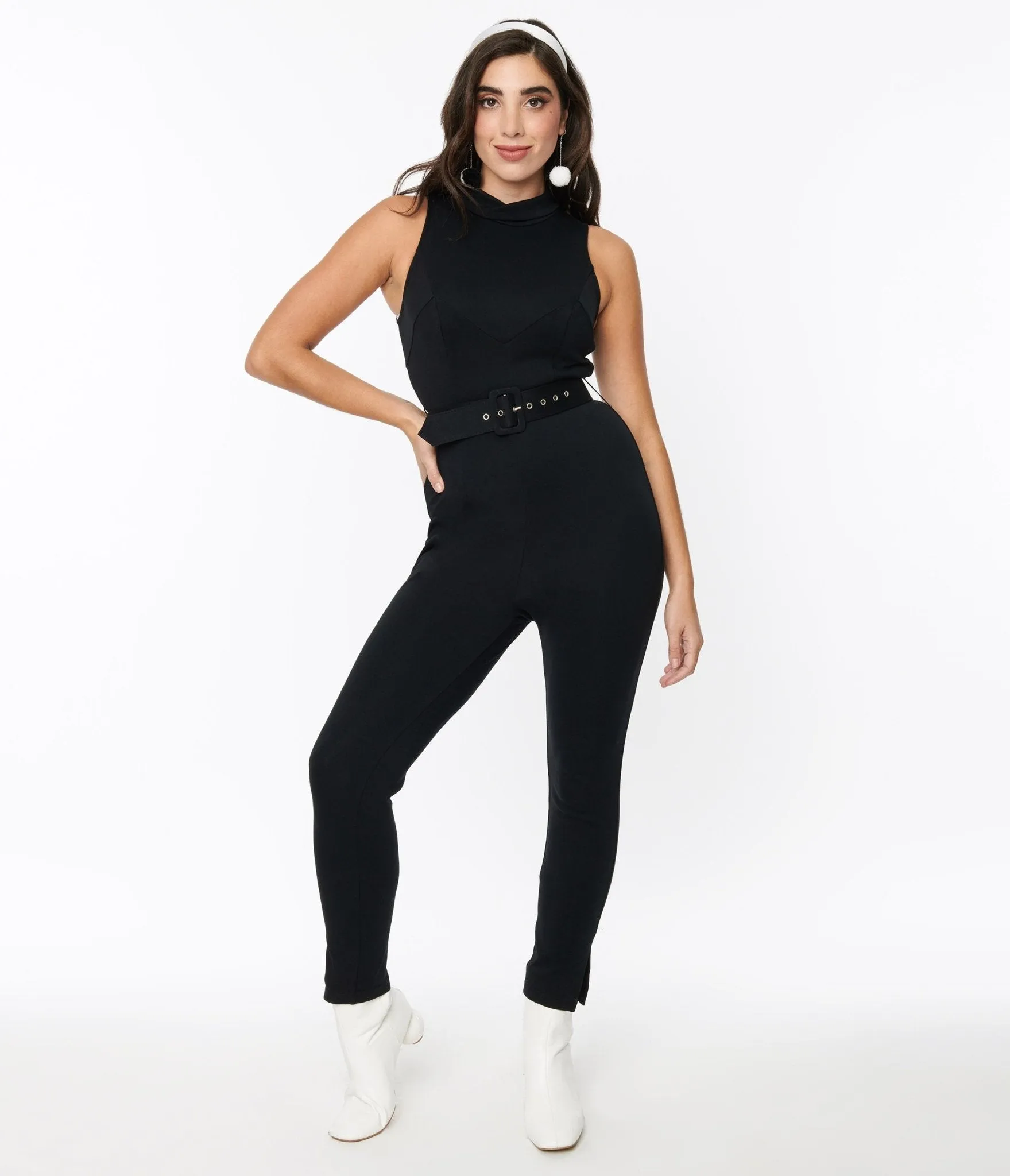 Black Knit Jumpsuit with Belt Celina