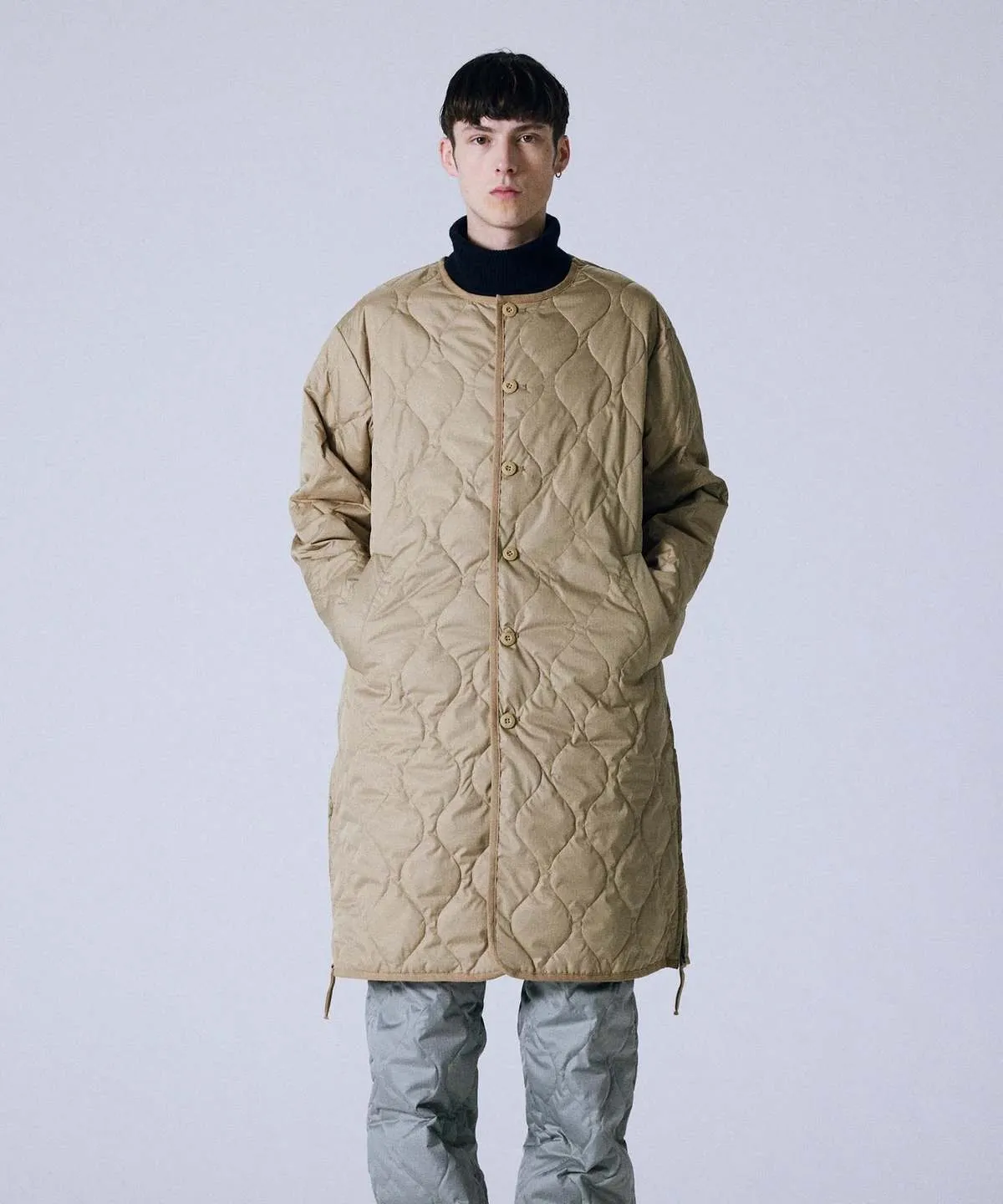 Long Military Quilted Coat Coyote