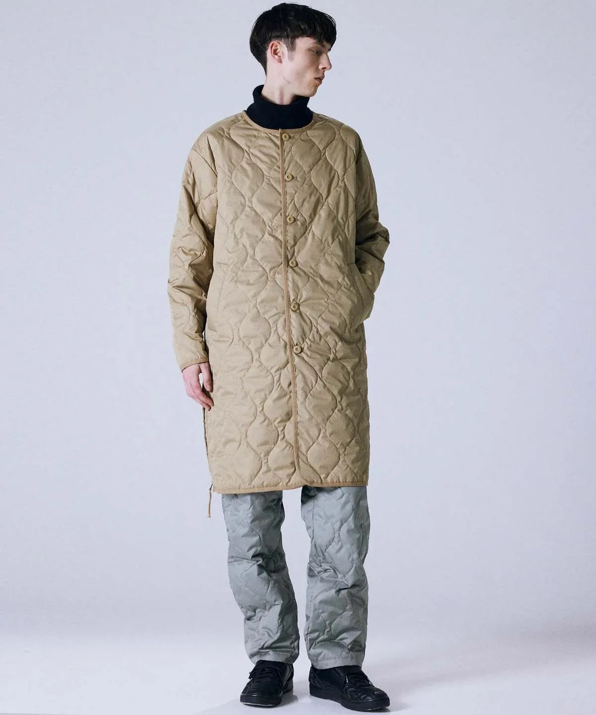 Long Military Quilted Coat Coyote