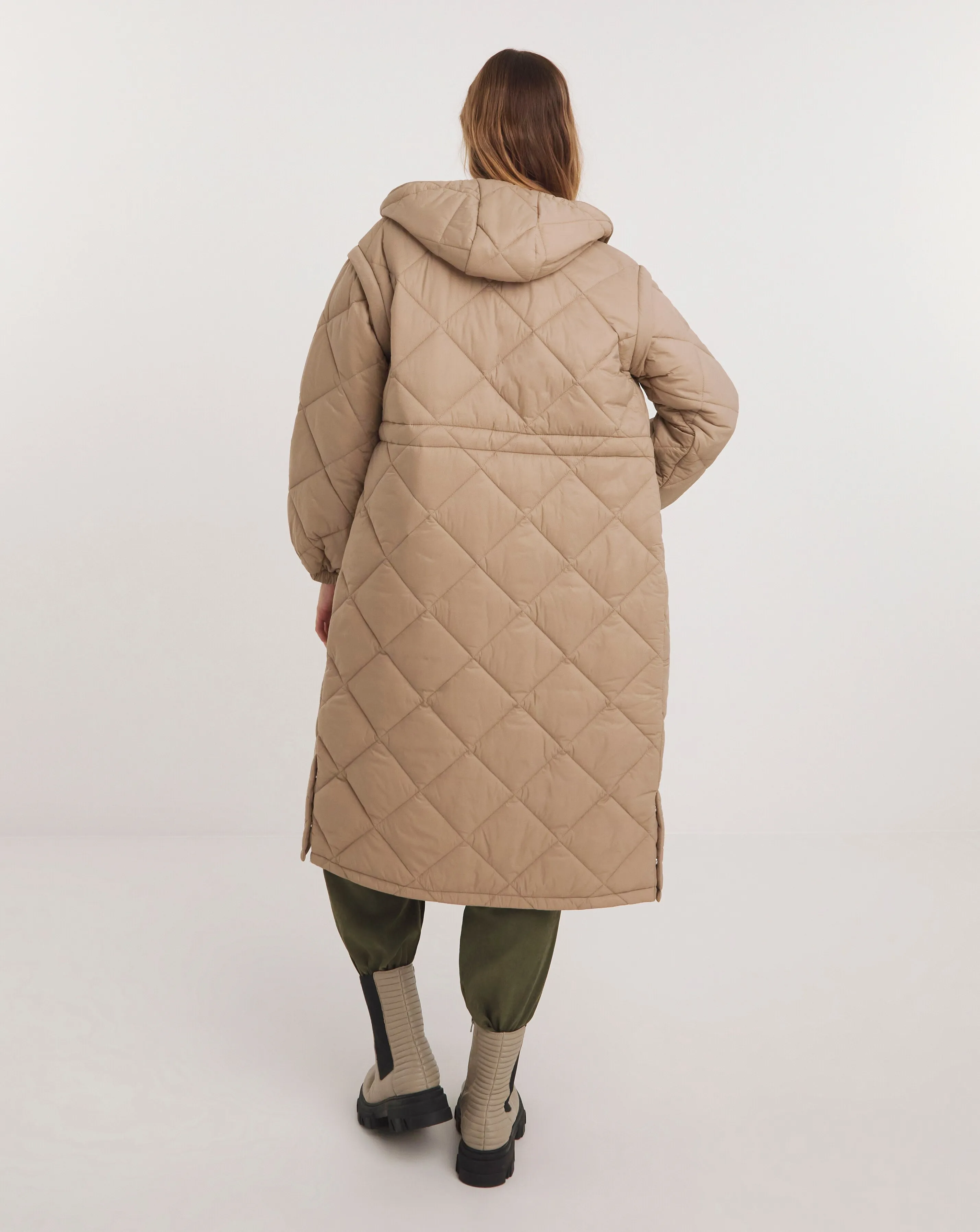 Taupe Quilted Coat with Adjustable Waist Simply Be