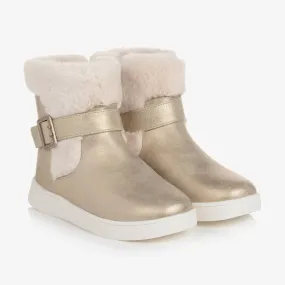 Teen Girls Gold Faux Fur Boots