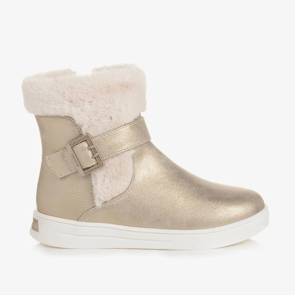 Teen Girls Gold Faux Fur Boots