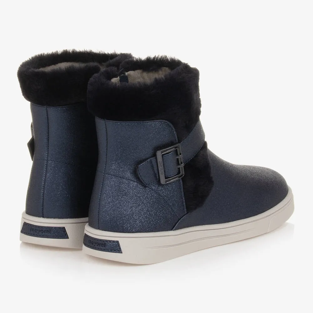 Teen Girls Navy Blue Faux Fur Boots