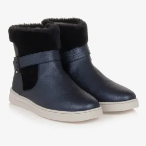 Teen Girls Navy Blue Faux Fur Boots