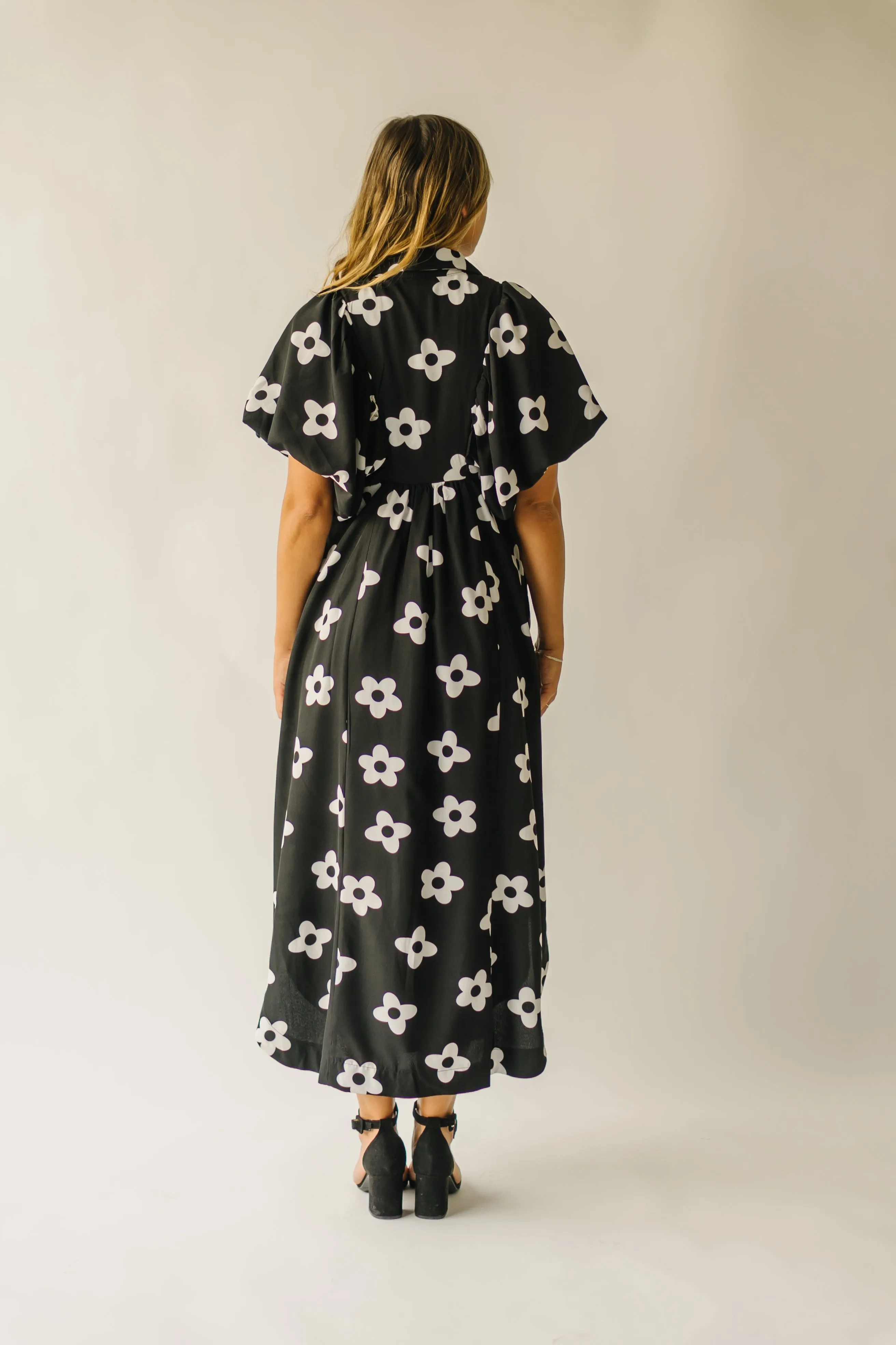 Black Smocked Detail Midi Dress