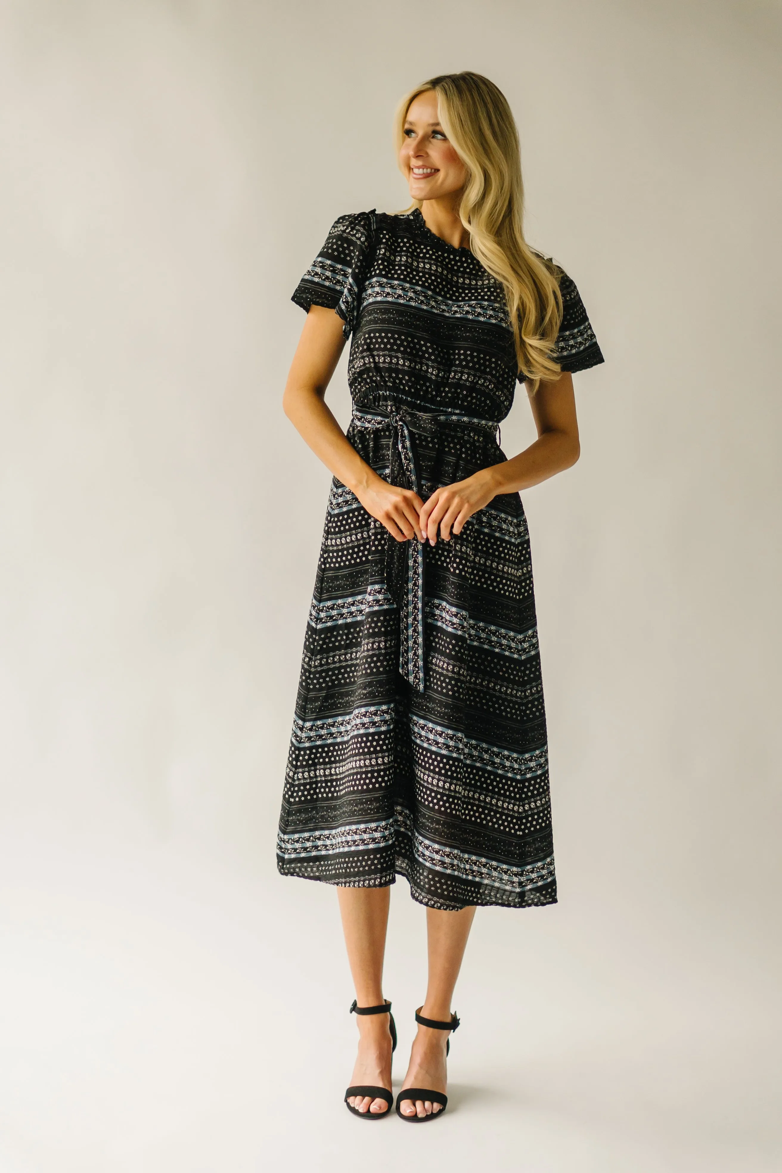 Black Patterned Midi Dress