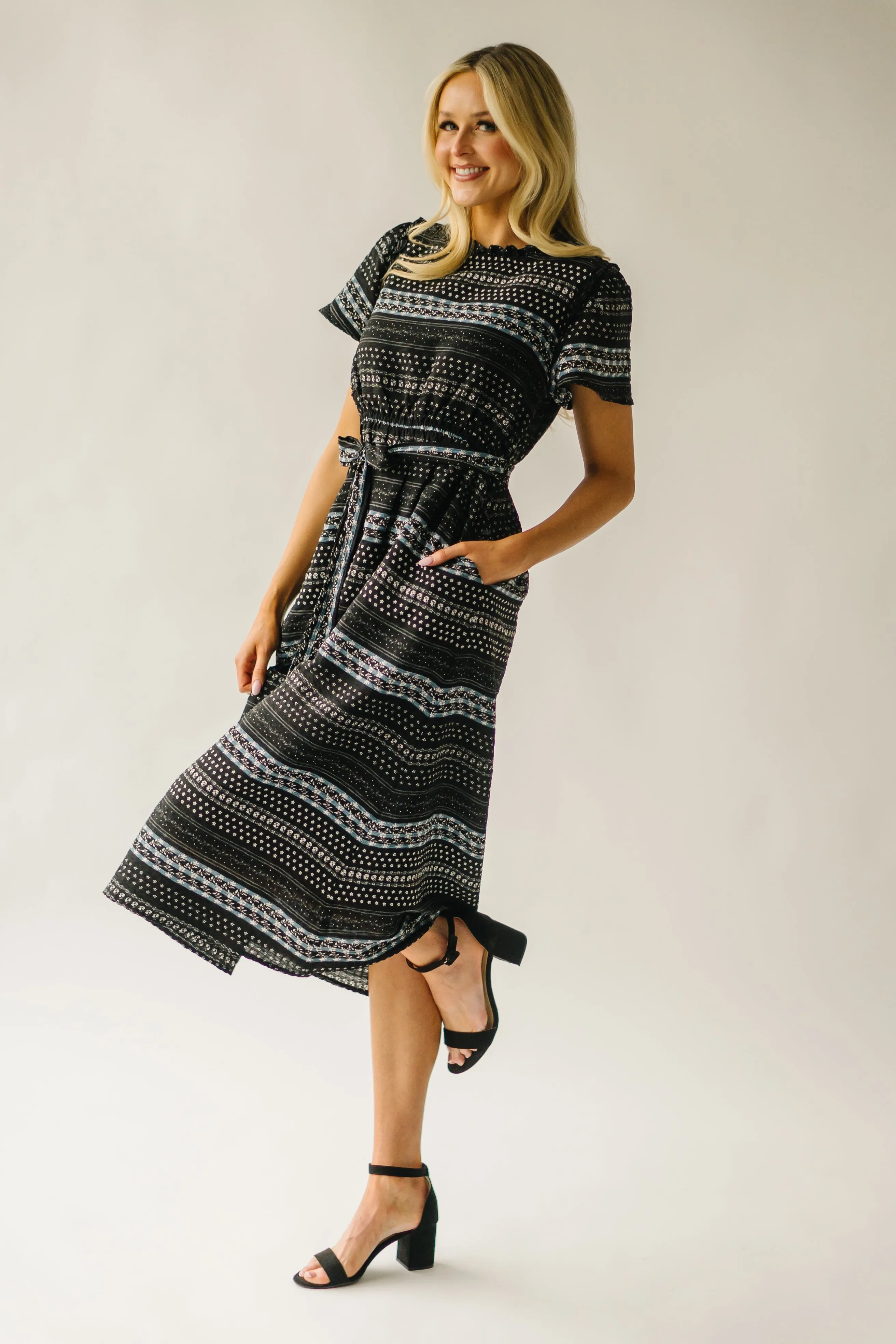 Black Patterned Midi Dress