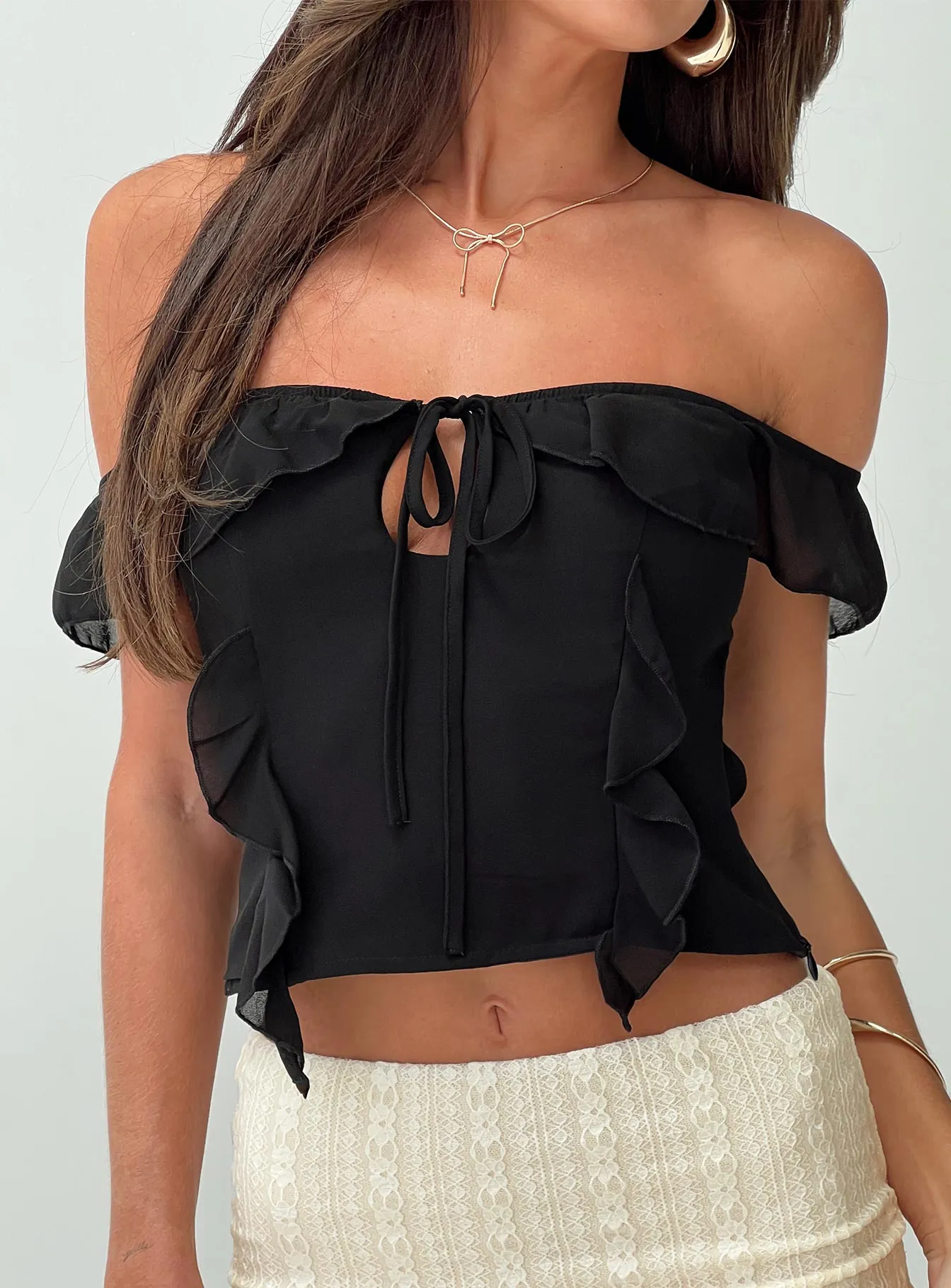 Black Off The Shoulder Short Sleeve Top