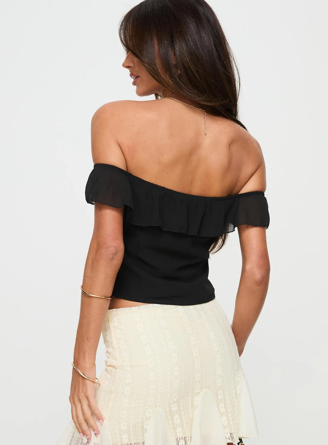 Black Off The Shoulder Short Sleeve Top