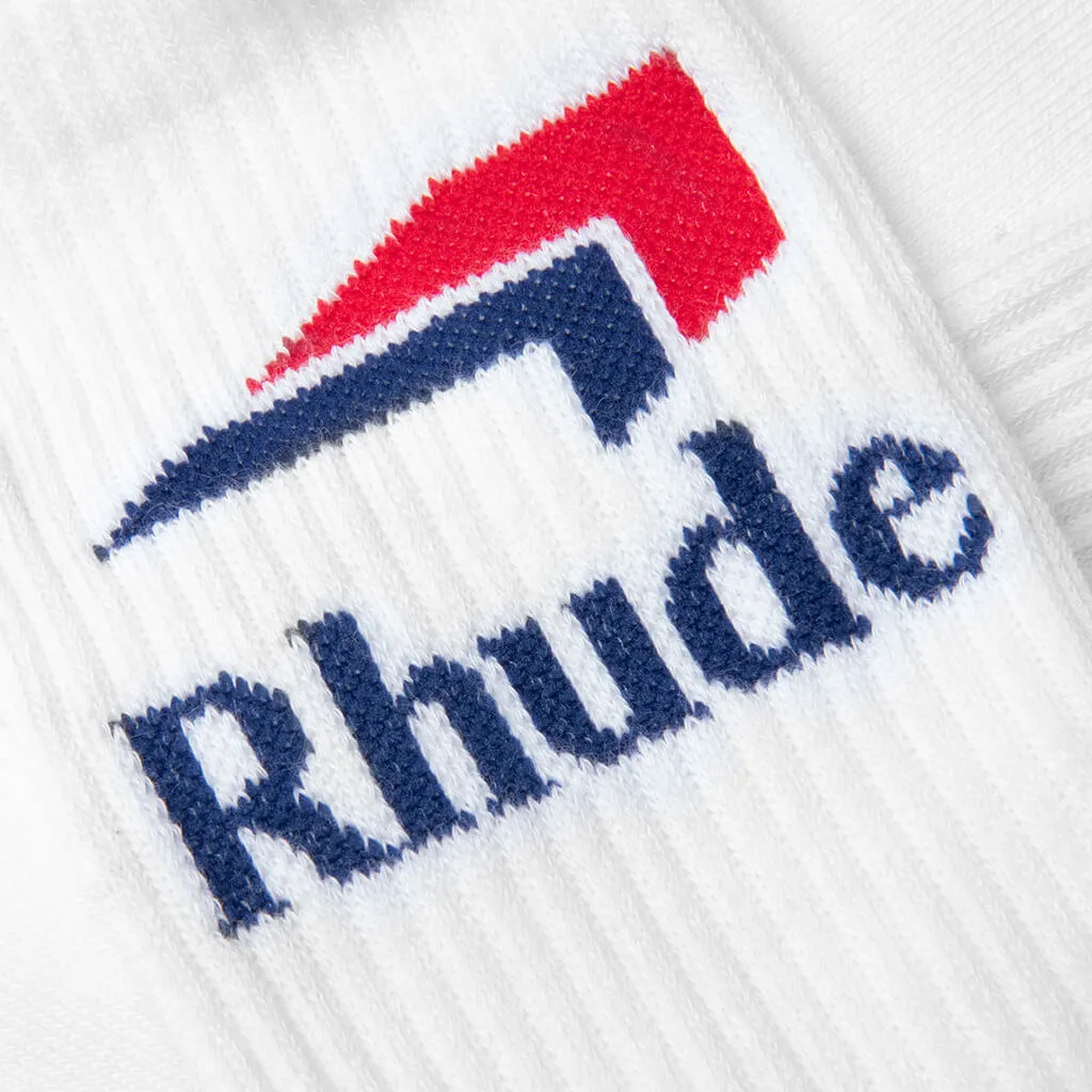 Chevron White and Navy Logo Sock