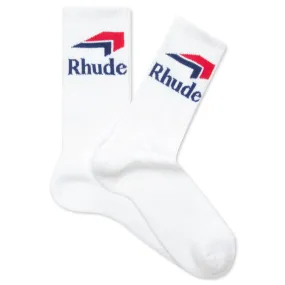 Chevron White and Navy Logo Sock