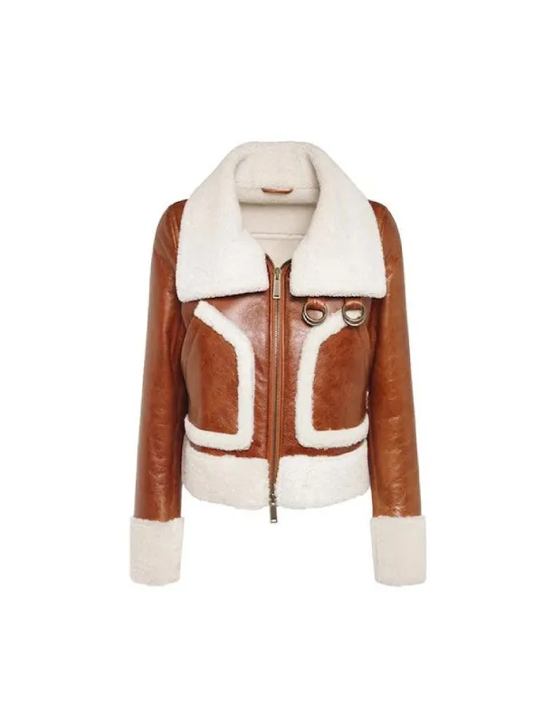 Womens Brown Sheepskin B3 Shearling Leather Jacket