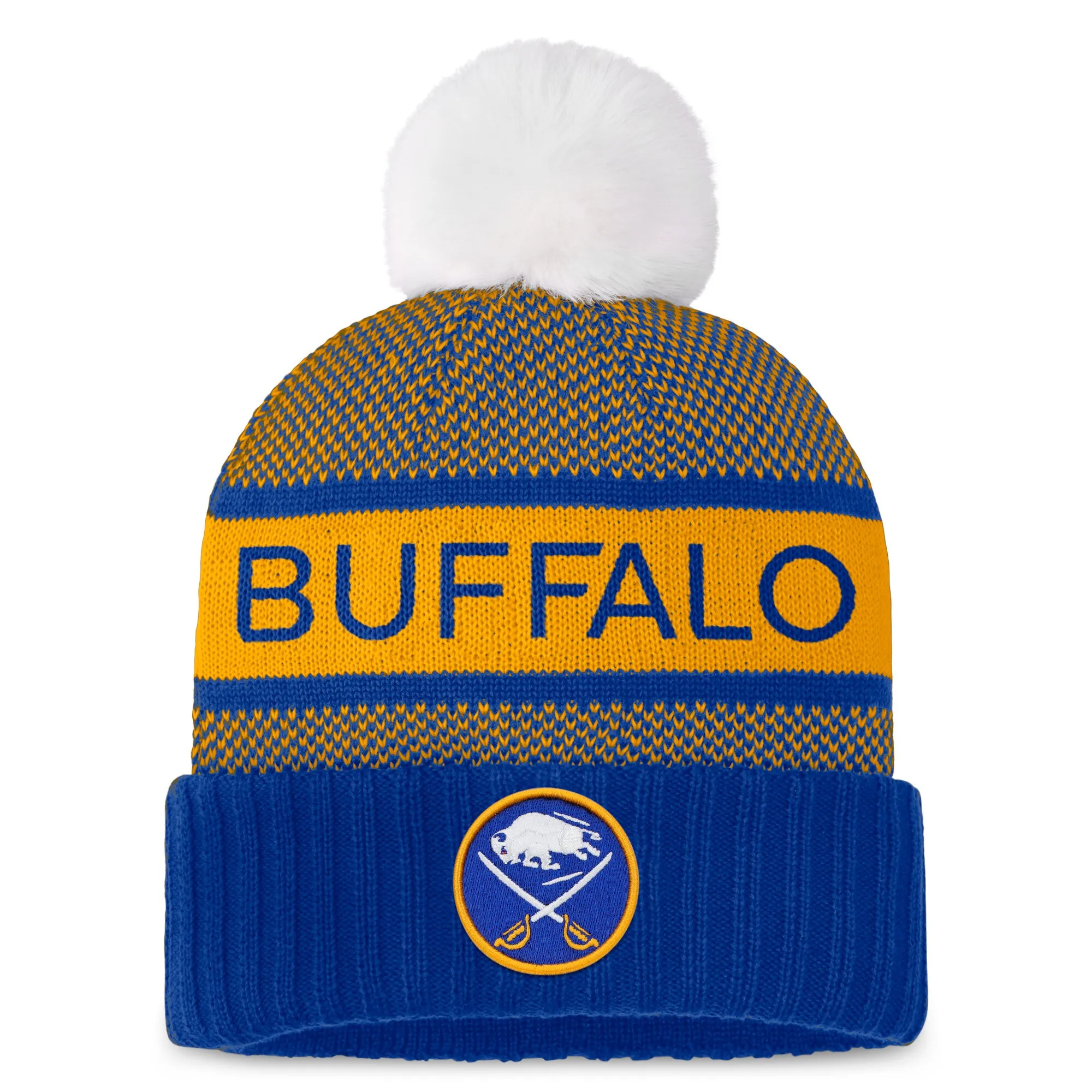 Royal/Gold Fanatics Buffalo Sabres Pro Rink Knit Hat with Pom for Women