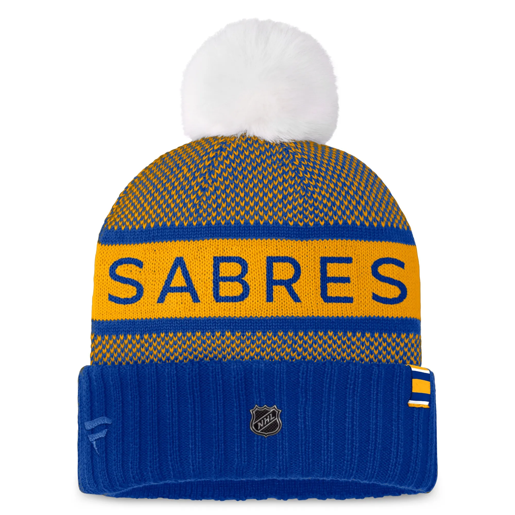 Royal/Gold Fanatics Buffalo Sabres Pro Rink Knit Hat with Pom for Women